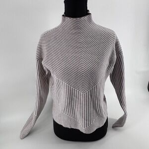 Cynthia Rowley Striped Knit Sweater Womens XS Tan Clean Girl Scandi Minimal